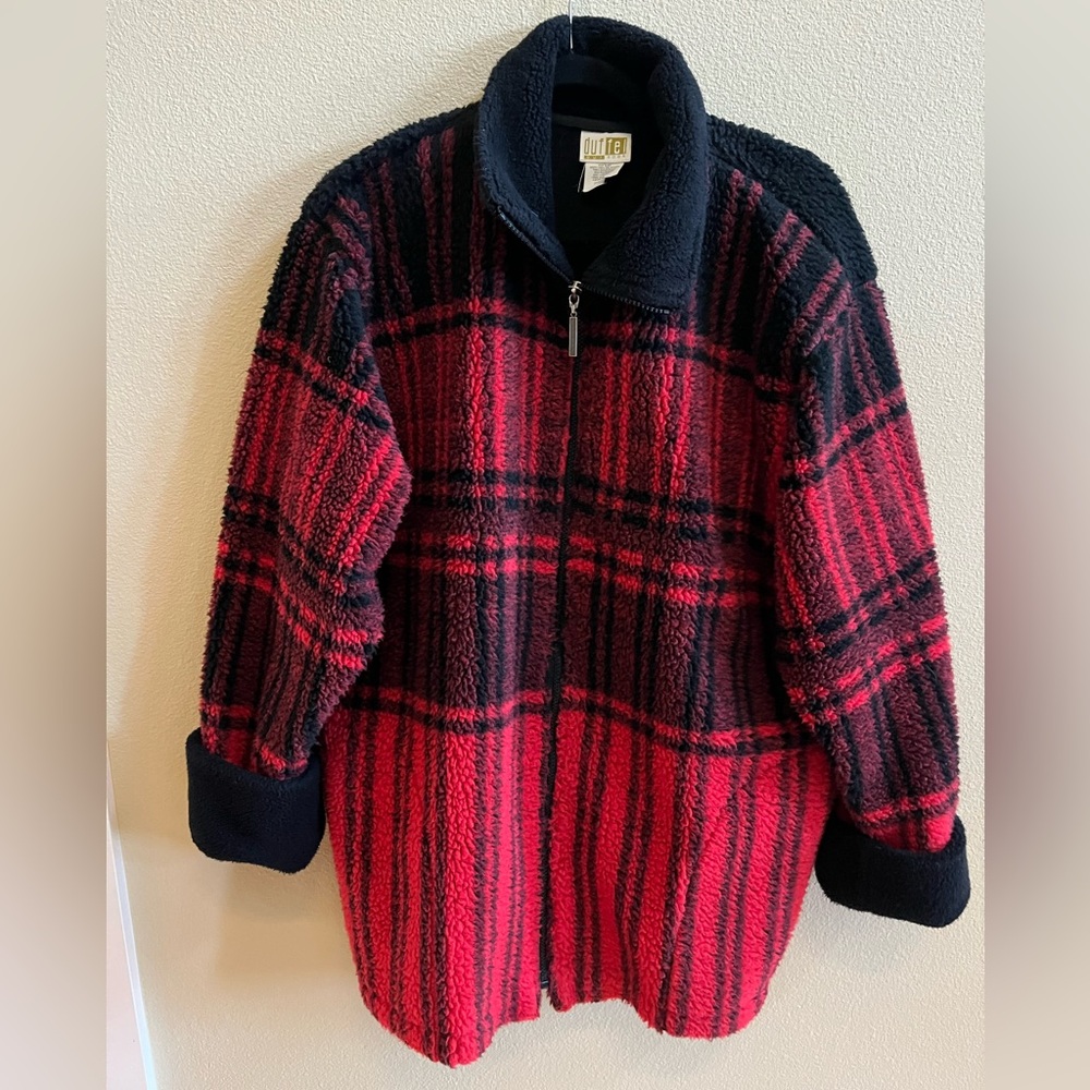 DUFFEL | Red/Black Fleece Winter Coat | Women’s Large | Vintage | Winter Coat